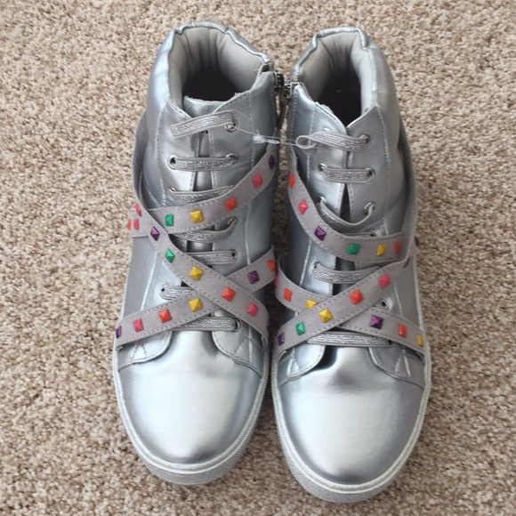 Sam Edelman Bella Iliana Silver HITOP Shoes zip up - Picture 2 of 7